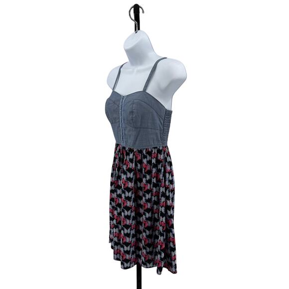 No Boundaries Butterfly Print Dress Womens S(3-5) Gray/Pink/Black Smocked Skater - Picture 6 of 9